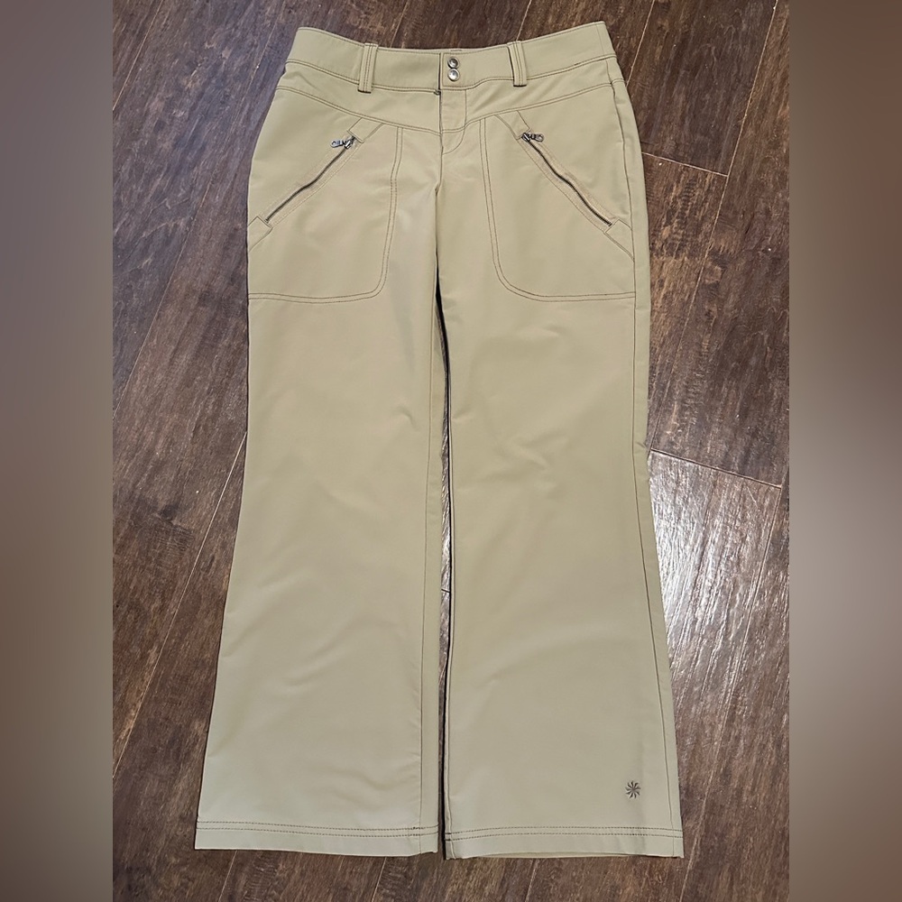 Athleta Skyline Wide Leg Pants Zipper Pockets Belt Loops Beige 8P